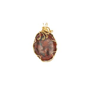 Red jasper pendant with gold wire wrapping