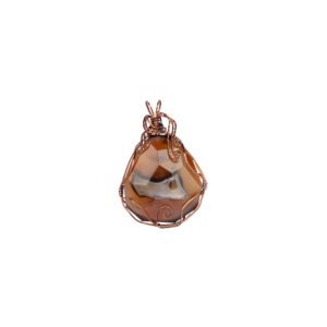 Copper wire wrapped brown gemstone pendant