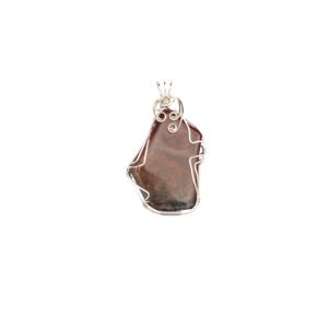 Handmade silver wire-wrapped brown stone pendant
