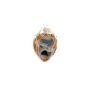 Brown banded agate wire-wrapped pendant