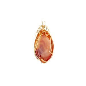 Gold wire-wrapped orange gemstone pendant