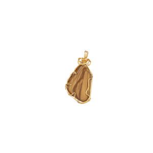 Gold wire-wrapped brown gemstone pendant