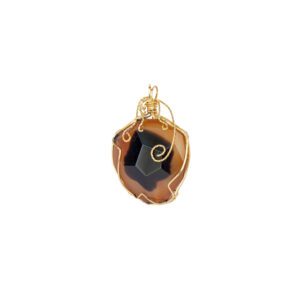 Gold wire-wrapped brown faceted stone pendant