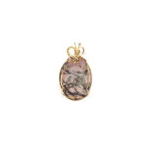Gold wire-wrapped oval stone pendant