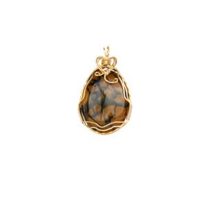 Gold wire-wrapped brown gemstone pendant