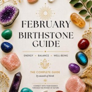 February birthstone guide with assorted crystals