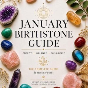 January birthstone guide surrounded by crystals