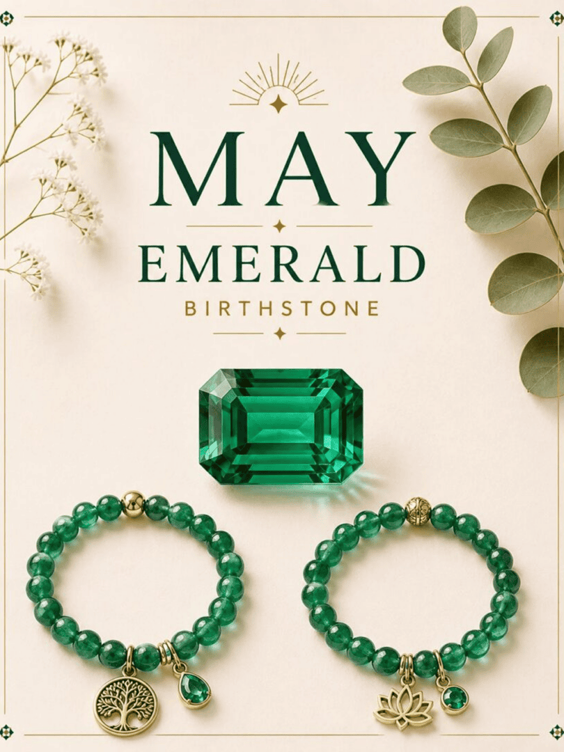 May emerald birthstone gem and beaded bracelets